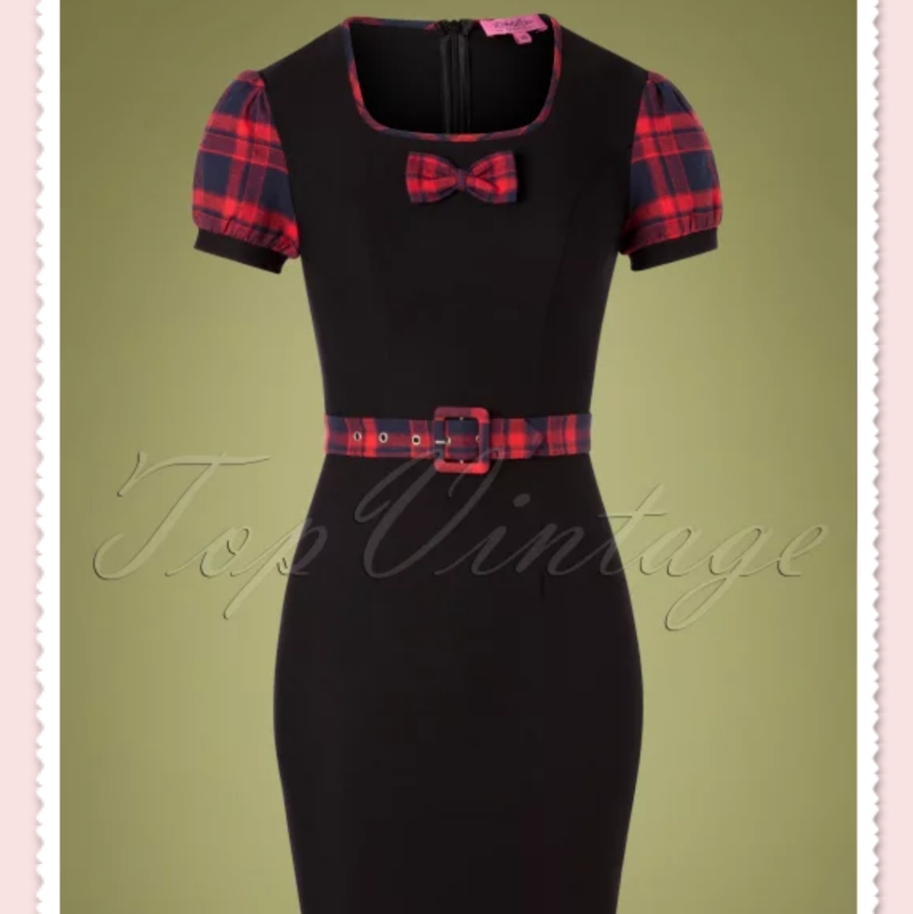 Unique Vintage's Rebel Love Clothing 50s Kick It Plaid Dress in Black, 2XL